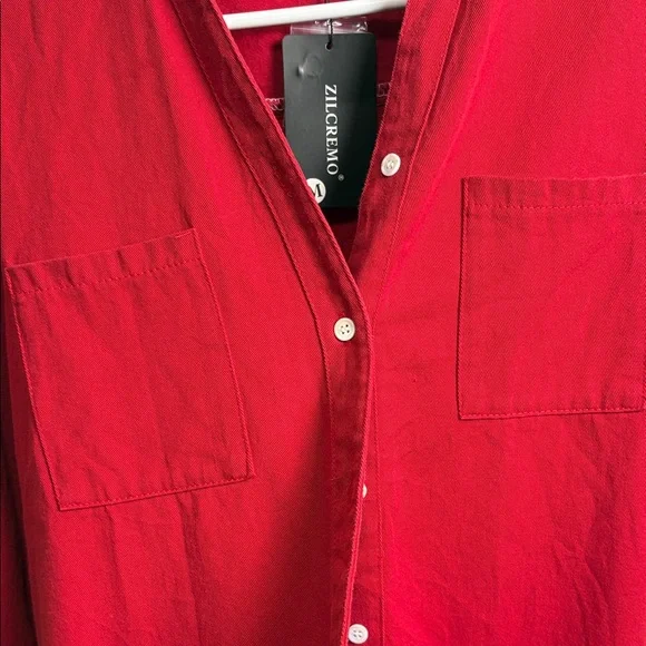 Vibrant Red Button Down Shirt - Picture 10 of 14